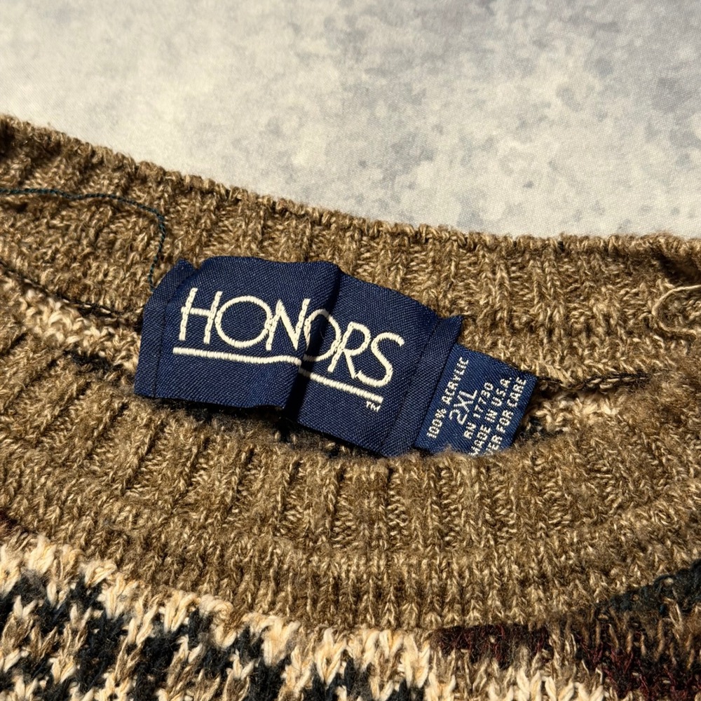 Vintage HONORS Women's 2XL Acrylic Fair Isle Geometric Pattern Crew Neck Sweater - Picture 4 of 5